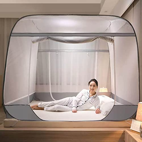 Zanzariera portatile – Rete pieghevole pop up letto per viaggi, campeggio – Tenda anti zanzare con tettoia a 3 porte e rete autoportante per letto di casa