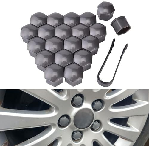 CKLS Mutterkappen Auto Radschraubenkappen für Audi S4 S5 S6 c5 c6 b6, Radbolzen Kappen Abdeckungen Sechskant mit Demontagewerkzeug Reifen Felgen Staubschutz Zubehör,B/Grey-17mm