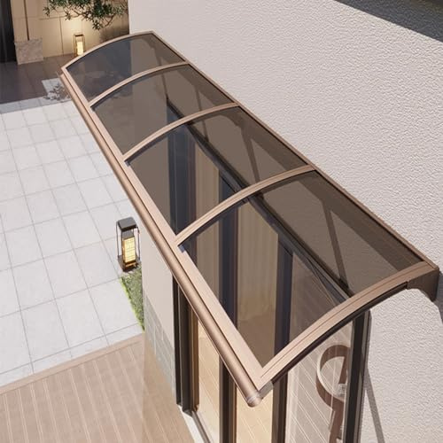 Vordach für Haustür,Fenstermarkise,Terrassenüberdachung,Braune Polycarbonat Haustürvordach,mit Brauner Halterung,Regenschutz Pultbogenvordach,Sonnenschutz Eingangsmarkise (150x240cm/59 x94)