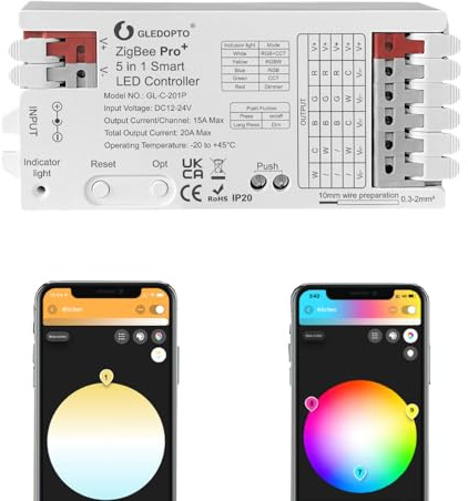 GLEDOPTO ZigBee 5 in 1 LED Controller 20A Max RGBCCT/RGBW/RGB/CCT/Dimmer Compatibile con Alexa H*ue Tuya Smart Life APP Control (201P)