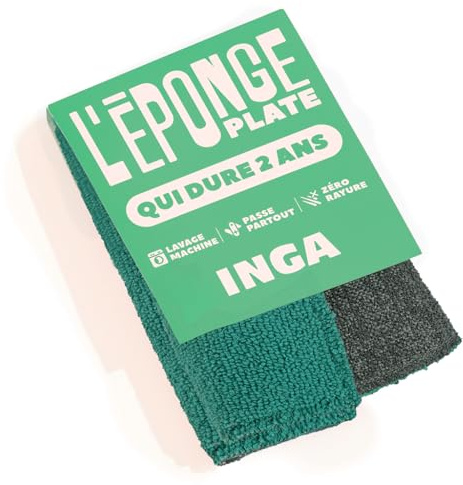 INGA – 2 esponjas planas que duran 1 año – Reutilizable y lavable | Verde – Ultra-Eficiente – Garantía de 1 año – Se puede lavar a máquina – Fabricado en Europa