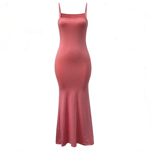 Women's Sensual Casual Spaghetti Strap Maxi Dress Jersey Long Dress Elegant Sleeveless Backless Style Fitted (Pink-1, XS)