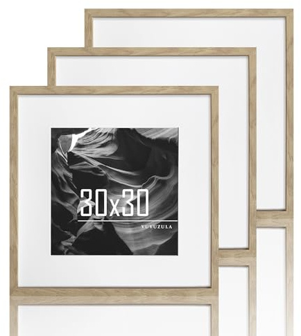 VUVUZULA bildram 30 x 30 cm trä träram set om 3 ek kvadratisk fotoram MDF-ram med passepartout 20 x 20 cm natur