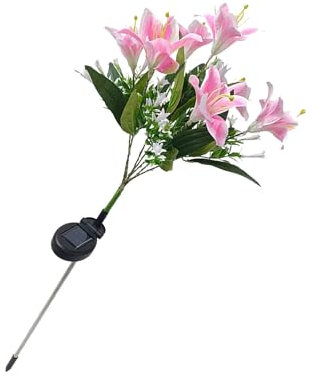 Hyuduo Lanterna Solare con Giglio, lissimo Design Simulato di Bouquet di Giglio, 7 Colori Che Cambiano, Palo Luminoso per Decorazione del Cortile, del Giardino, del Patio con Spina