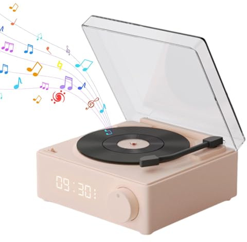 Tourne Disque Vinyle avec Enceinte, Tourne Disque Vinyle Lecteur avec Réveil, Tourne Disque avec Haut-parleurs Stéréo, Haut-Parleur De Platine Rétro Intelligent, Aide Au Sommeil Stéréo pour Détendre