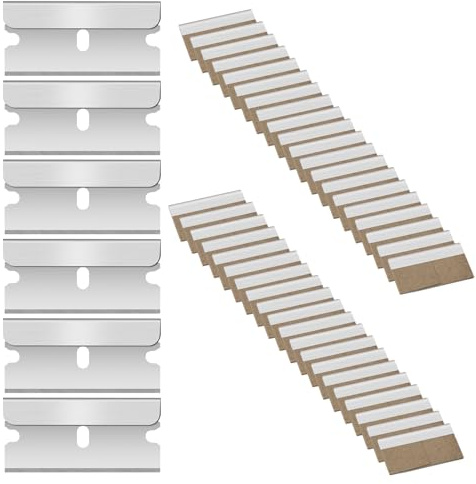 Flintronic 90 Piezas Cuchillas de Acero Inoxidable de Alta Calidad, Cartón Prémium de Acero, Cuchillas de Repuesto de Cartón Prémium de Acero, para Limpia Suelo,Horno,Placas de Inducción,Ventana