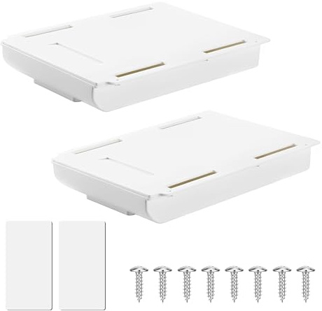 2 PCS Cassetto Sotto Scrivania, Cassettiera Salvaspazio Cassettiera Plastica Autoadesivi con Viti e Nastro Biadesivo Disponibili per Forniture per Ufficio e Oggetti Essenziali