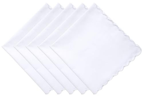 ElevateTech Damen Klein Weiß Taschentücher, Baumwolle Stofftaschentücher Set mit Gewelltem Rand, Stofftaschentücher Einstecktuch Handtuch Weiß Damen-Taschentücher Braut-Hochzeitsgeschenk (30 cm)