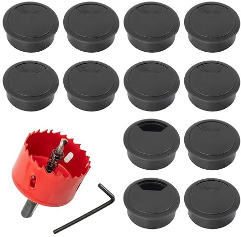 GIBOHOM 12 Pezzi Passacavi Scrivania, 60mm Nero Passacavo per Scrivania Passacavo per Scrivania Incastrare Copri Foro di Copertura per Cavi da Scrivania, per fili da scrivania per computer da ufficio