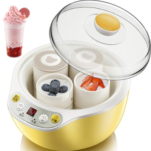 Mini Yogurtera, Máquina para Hacer Yogur con Revestimiento de Acero Inoxidable 304 y 4 Tazas de 200 Ml, Control de Temperatura y Tiempo Ajustables, Yogurtera Multifuncional para Yogur, Natto y Vino