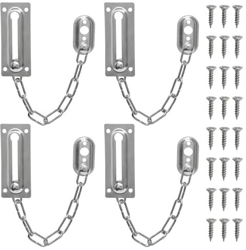 4 serrature a catena in acciaio inox, per porte anteriori, resistente, antifurto, limitatore interno per porte, balconi, residenze, camere da letto, armadi, finestre, motel, argento
