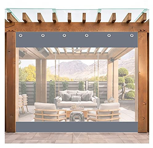 Strapazierfähiger, wasserdichter, transparenter PVC-Outdoor-Planen-Vorhang mit Ösen, wetterbeständige Trennwand für Pavillon, Veranda, Pergola, Grau, 2 m x 6,6 m