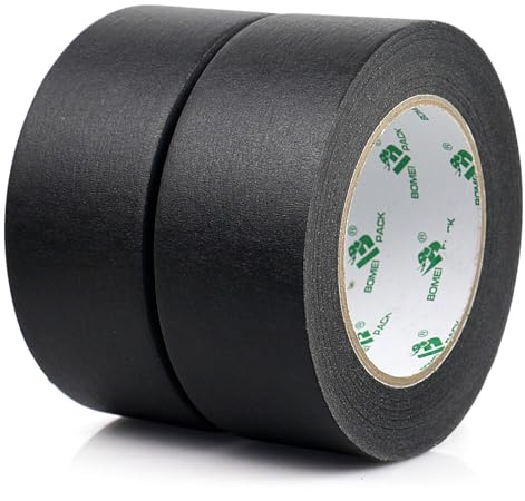 BOMEI PACK Lot de 2 rouleaux de ruban de fin de ligne, 48 mmx50 m large rubans adhésifs colorés pour masquage, modélisme, pour voiture, école, bureau, projets de bricolage (Noir)