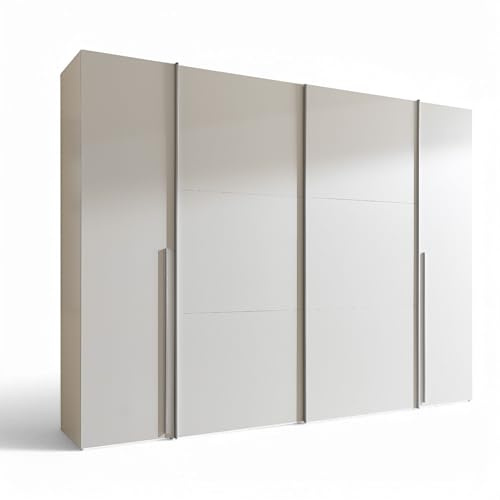 MATURS Kleiderschrank Schrank Schwebetürenschrank 4-türig Weiß | 267 x 205 x 57 cm (B/H/T), Schlafzimmer Schrank mit Schwebetüren, Drehtüren, Kleiderstangen und Ablageböden