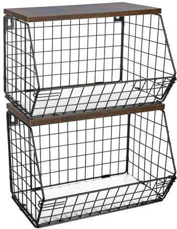 VIIROUD 2 Etages Corbeille a Fruit, Panier a Fruit etagere de murale cuisine, Rangement de cuisine empilable,30*20*21cm-(2 pièces) Noir pour Fruit Basket pour Rangement Fruits et Légumes