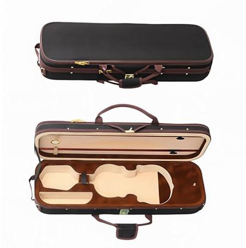 Dxcaicc Leichte Oxford Violine Fall, Langlebige Geige Box Mit Wasserabweisend & Stoßfest Design, Passt 4 Größe Violine,Brown Black,4/4