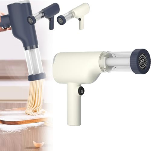 MJMLUCK Electric Idiyappam Maker, Handheld Electric Pasta Maker, 6-in-1 Portable Noodle Maker with Moulds and Cutter, Automatic Dough Press,Homemade Ramen Spaghetti Maker Machine (White)