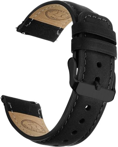 Wristitani Echtes Leder Uhrenarmband 20mm 22mm 18mm 19mm 21mm 24mm Herren | Schnellverschluss Vintage Armband 20mm Geeignet für klassische Quarz Mechanische Uhren Smartwatches, Schwarz+Schwarz Schnalle