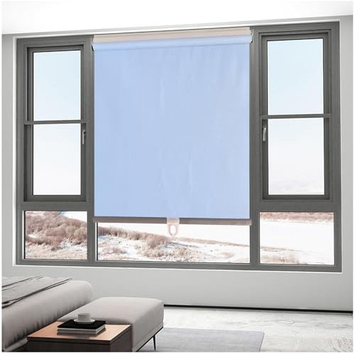 Sonakia Sonnenschutzrollos, Verdunkelungsrollos Ohne Bohren, Einfahrbare Fensterrollos, Sichtschutzrollos, Seitenzugrollos, Temporäre Verdunkelungsvorhänge,blue-90x150cm/35 * 59in