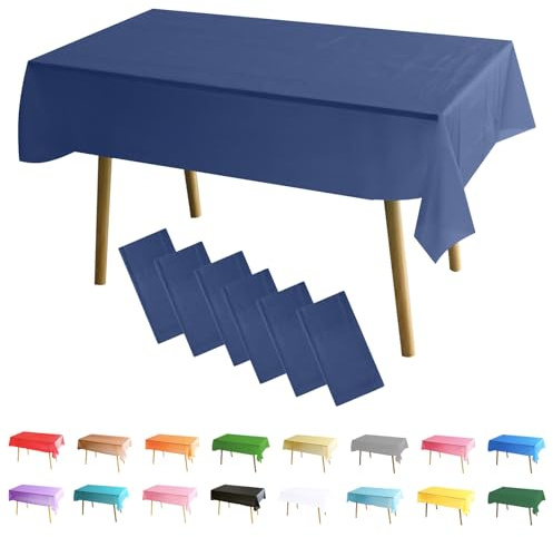MOMAHUA 6 Packs Bleu Marine Nappes,137x274cm PEVE Nappe de Table Rectangulaire,Nappes Imperméables pour Fête Anniversaire,Picnic,Exterieur,Jardin,Mariage,Noël,Halloween