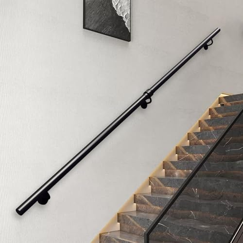 Staircase Banister Hand Rails for Indoor and Outdoor Grab Rail｜300cm/3.6m/4m/5.4m Black Metal Wrought Iron Round Pipe Handrail Corridor Safety Grab Bar for Decorations(13.1ft/400cm)