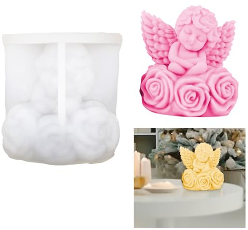 Silikonform Engel Rosen Blumen Silikonform Gießform Engel Kerzenform | Gießen Blumen Seifenform Silikon Rosen Form für Kerzen Seifen Gips DIY Handwerk
