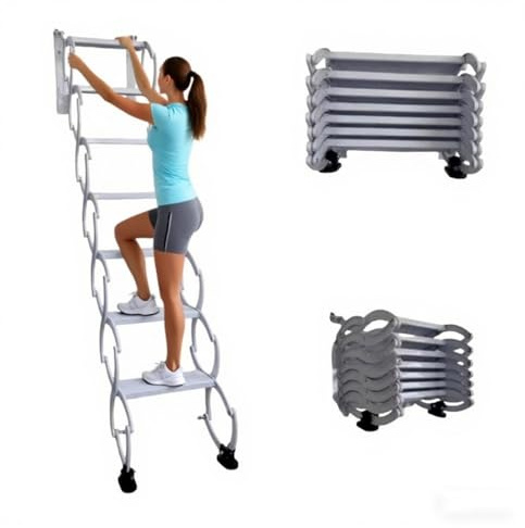 Scala pieghevole retrattile, scala pieghevole in acciaio da parete, per soffitta, per soffitto, soffitta, per interni ed esterni con sistema di discesa per tetti e garage(White,H130CM/51.2IN)