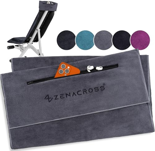 ZENACROSS Toalla Microfibra Gimnasio 120x50 - Secado Rápido, Bolsillo con Cremallera - Toalla Gimnasio Compacta y Suave para Hombre y Mujer - Gris