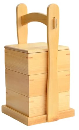Fiambrera portátil con asa, fiambrera japonesa vintage de madera for preparar comida, fiambrera tradicional de sushi for el hogar, ideal for picnic al aire libre, estilo rústico de madera.