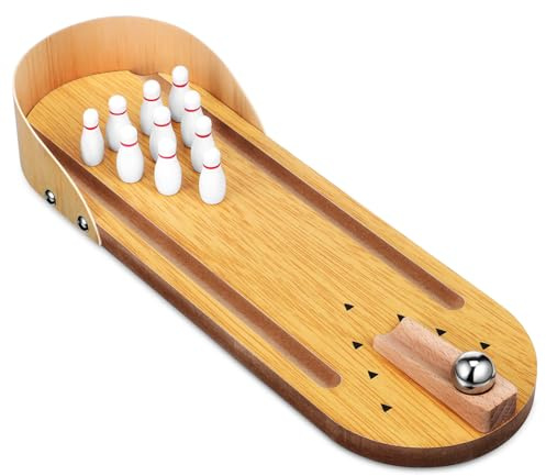 BESTonZON Mini Bowling Set für Zuhause Tisch Bowling Spiel aus Holz für Junge Mädchen und Erwachsene für Partys