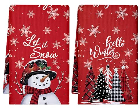 QITHGYD Geschirrtücher Weihnachten 2er Set 40 x 60 cm, Weihnachts Geschirrtücher Set Schneemann und Tannenbaum Motiv, Hohe Qualität Weihnachtshandtücher Baumwolle für Küche, Haushalt und Gäste