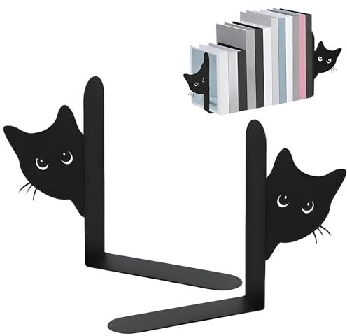 Katze Buchstützen Metall，Suuwwn 2 Stück Kreativität Katze Bücherstütze niedliche Katze Mode Stil Buchstütze Buchstützen Metall für Schule, Büro und Zuhause 15×4×18 cm