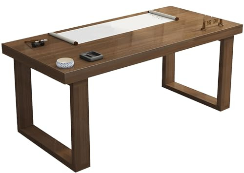 XIGOUZIQU Computertisch Sekretär Holz-Schreibtisch Holzwerkstoff stabil und langlebig for Stabilität Büro,Arbeitszimmer, Wohnzimmer(Brown,100cm(39.37in))