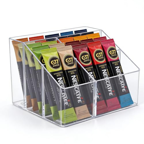 Gzsekken Clear Tea Bag Storage Holder, 5 Section Tea Chest, Drink Packet Coffee Tea Packet Storage for Drawer Stackable Coffee Bar Tea Station, Perfect for Kitchen Cabinet, Countertop, Pantry
