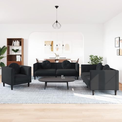 ROMHZKS Samt Sofagarnitur Wohnzimmer mit Runden Kissen, Bequemem Sitz und Modernem Design, Graue Polstergarnitur für Entspannung und Fernsehen, Stabile Stützbeine