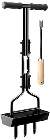 Aeratore Manuale per Prato – Aeratore Manuale | Utensile Centrale in Acciaio per Ventilazione del Terreno, Cura del Prato, drenaggio, Robusto attrezzo da Giardino con Impugnatura a T e Pedale