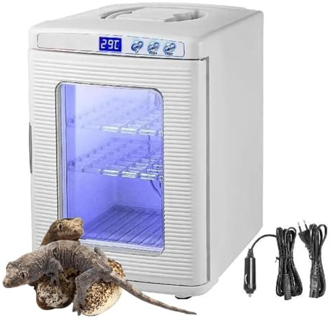 Reptilinkubator 25 l – ägginkubator med kyl- och uppvärmningstermostat, digital LED-belysning, 5°C-60°C temperaturkontroll för kameleonter, ödlor och sköldpaddor