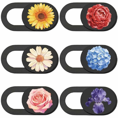 PRESSINART 6 stycken 6 mönster sött kameraskydd med blommor 0,04 tum integritetsskydd tillbehör webbkamera skydd skjutbrytare ultratunn skyddsblockerare för stationär dator surfplatta bärbar dator