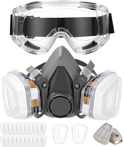 Gyxova Respiratore Maschera Antipolvere Maschera di Protezione Respiratoria con Occhiali di Protezione, Filtri, 20 Filtri di Ricambio,per Verniciatura, Levigatura, Spruzzatura, Lavoro, Polveri Sottili