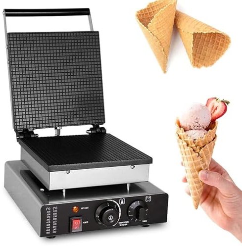 Eiwitany Máquina Comercial para Hacer Conos de gofre - Gofrera eléctrica Antiadherente, Calentamiento por Ambos Lados para Conos de Helado y rollitos de Huevo, para Aperitivos (Square)