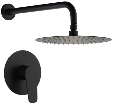 IMEX - Ducha Empotrada Negra Monomando | Conjunto de Grifería Empotrado con Rociador Antical Efecto Lluvia | Columna Ducha Empotrada con Grifo en Latón y Acero Inox S.304 (SIN ALCACHOFA)