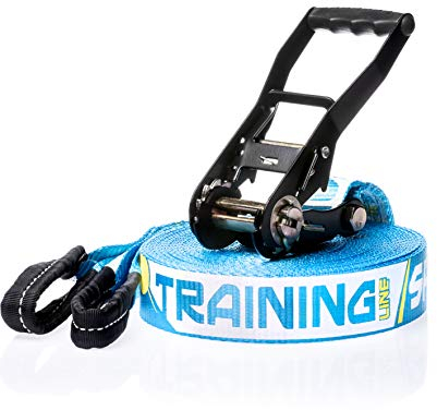 SPIDER SLACKLINE SKS02 - Slackline Kit TRAINING line - Workout und Gleichgewichtstraining, Walk & Freestyle - Ratsche, Baumschutz, Umhängetasche - Maximale Tragkraft für Erfahrene Slackliner - Länge 18 m