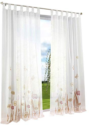 BAILEY JO 1er-Pack Gardine Schlaufen Floral Gardinen Mit Blumen Schmetterling Transparent Voile Vorhang (BxH 150x145cm, braun)