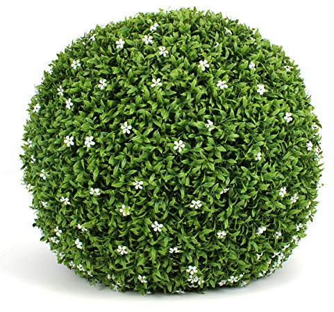3rd Street Inn White Flower Grass Topiary Ball - Artificial Plant Set - Indoor/Outdoor Wedding Party Decor - Faux Foliage Garden Sphere - Tree and Bush Substitute (19)