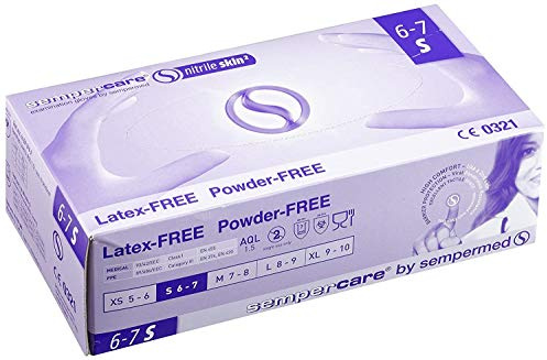 SEMPERCARE Guantes pequeños de nitrilo sin polvo, color azul, paquete de 200
