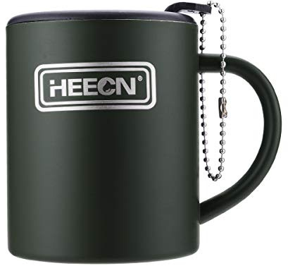 HEECN® Campingbecher - Doppelwandiger Edelstahlbecher für Heißgetränke mit Deckel - Armeegrün - Rucksackreisen – Trekking – Wandern - HESS-038BG 300ml Mit Drehbarem Trinkdeckel
