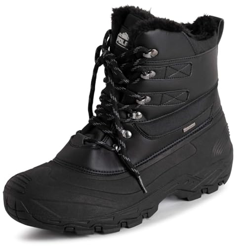 POLAR Mens Waterproof Outsole Deep Tread Fully Faux Fur Lined Winter Durable Snow Boots - Black Lace Up - EU42/US9 - YC0682