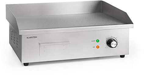 Klarstein Plancha Cocina Eléctrica Profesional l Barbacoa Acero Inoxidable 54,5 x 35 cm, Temperatura 50-300 °C, 3000W l con Bandeja Recoge Grasa, Antisalpicaduras