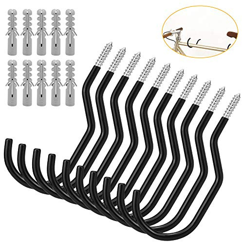 BUZIFU 10 Stücke Fahrradhaken Heavy Duty Fahrradhalter Bike Haken Fahrrad Aufbewahrungshaken Schraubhaken Schwarz Deckenhaken Wandhalterung Garten Haken für ufhängen Verschiedener Werkzeuge