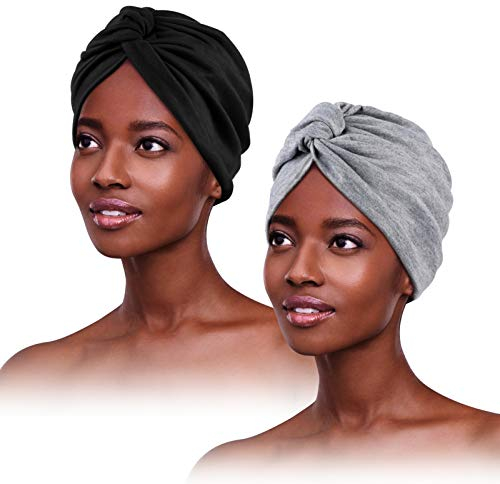 PHOGARY 2 Stück Turban für Damen - Verknotetes Kopftuch Mit Blume, Falten-Kopfbedeckung, Sommer Mütze für Haarverlust Chemo, 2 Farben